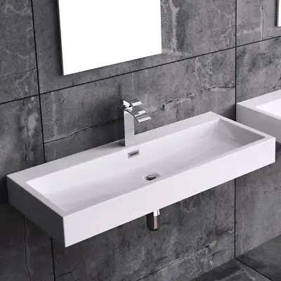 £98.95 • Buy Durovin Bathroom Wash Basin Sink Stone Resin Wall Hang Countertop White 100x42cm