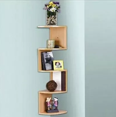 Stackable 5 Tier Oak Zig Zag Corner Wall Shelves • £21.20