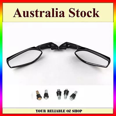 8/10mm UNIVERSAL REARVIEW BLACK PAIR SIDE MIRRORS MOTORCYCLE SCOOTER MOPED BIKE • $21.99