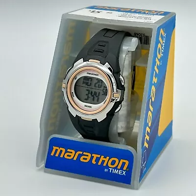 NEW Women’s TIMEX Marathon Digital Black Resin Watch Indiglo Chronograph T5K360 • $15.99