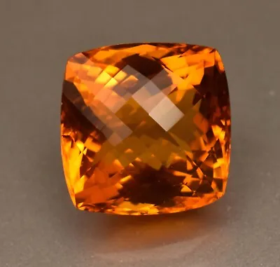 Natural Orange Yellow Brazil Madeira Citrine 39.45 Ct Certified Cushion Cut Gem • £79.08