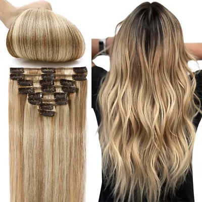 100% Human Hair Wefts Clip In Real Human Remy Hair Extensions FULL HEAD Caramel# • $22.54