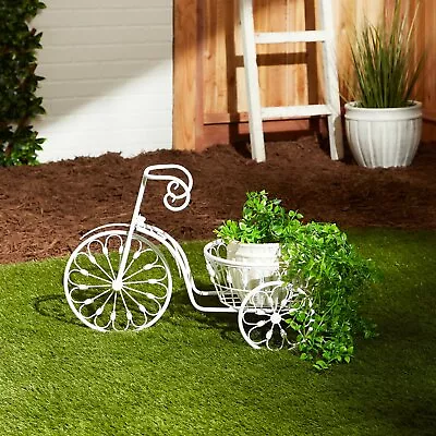 Gorgeous White Iron Vintage Style Bicycle Planter Indoor Outdoor Decor • $41.35