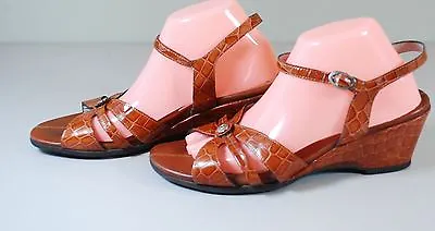 MEPHISTO Croc Leather Ankle Strap Sandals Wedge Heels Shoes EU 42 US 11.5 $270 • $119.99