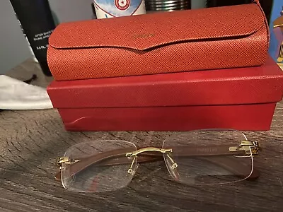 Cartier Eyeglasses Men Rimless Wood Glasses Eyeglasses Clear Lens 140MM • $700