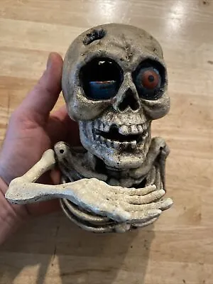 Halloween Skeleton Mechanical Bank Skull Patina Cast Iron Collector SOLID METAL • $99