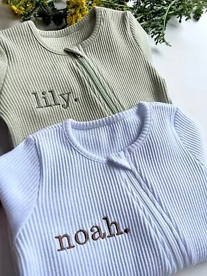 DreamBuy Personalised Baby Zip Romper | Embroidered Baby Overalls Gift Essential • £14.99