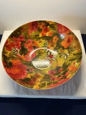 Vintage 2pc Chip N Dip Fiberglass Bowls Floral Design Pink Orange Green MCM • $24.99