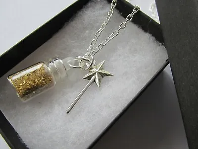 $4.92 • Buy Handmade Pretty Tinkerbell Fairy Gold Dust Make A Wish Glass Jar Chain Necklace