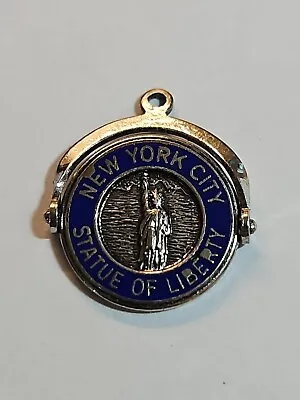 Sterling Silver New York City Statue Of Liberty Spinning Enamel Charm VINTAGE • $17.99