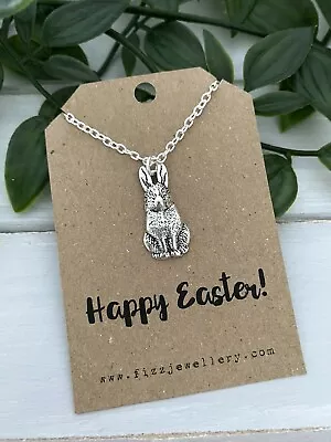 £4.25 • Buy Happy Easter Bunny Rabbit Silver Plated Necklace Message Card Quote Gift