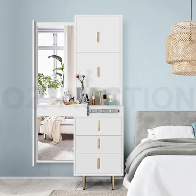$309.95 • Buy Freestanding Dressing Cabinet Bedside Table Full Length Mirror Storage Drawers