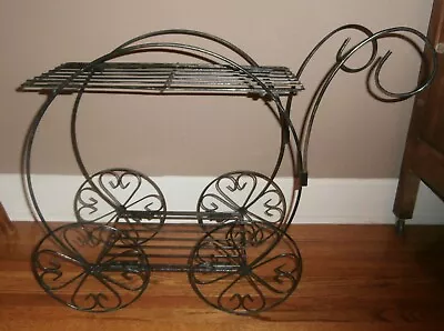 Vintage Metal Garden Cart Stand Planter Flower Rack Holder Parisian Style • $39