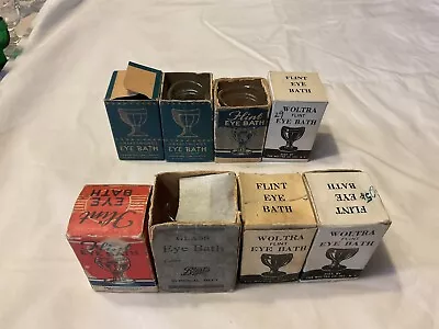 Vintage Lot Of 8 Vintage Clear Eye Wash Cups With Boxes Lot #6 • $29.99