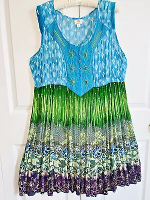 NEW Forbidden Dress XL Boho Flowy Beaded Trim Gauze Hippie Festival Sun Dress • £23.16