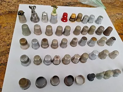 Vintage Lot Metal Sewing Thimbles  Silver Antique ? 50 Total • $15.50