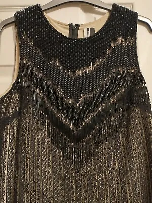 £54.99 • Buy Topshop Black And Cream Beaded Embellished Shift Party Dress Size 10 8 6 