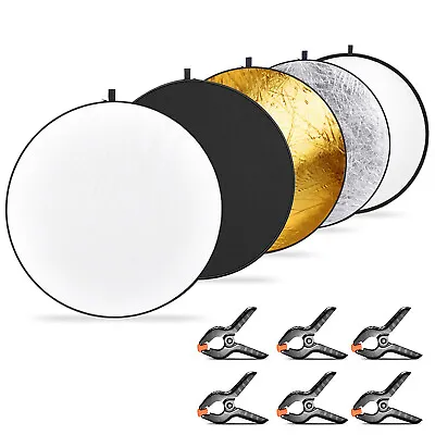 Neewer 5-in-1 Collapsible Light Reflector 43 Inches And Backdrop Spring Clamps • $29.44