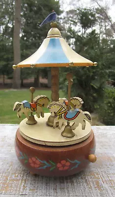 Wooden Rotating Carousel Horse Schmid 1982 Music Box Plays “ Carousel Waltz  • $12