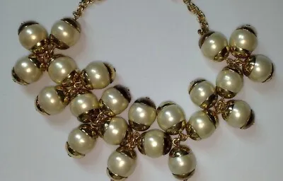 J. CREW Gold-Tone Faux Pearl Beaded Cluster Chain Statement Necklace 18  • $26