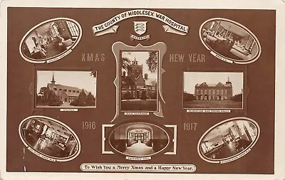 Postcard Middlesex War Hospital Multi View Xmas & New Year Greetings Wwi 1916 • £11.90