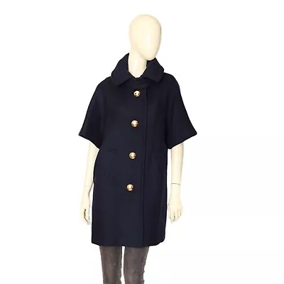 Milly Of New York Blue Retro Style Gold Buttons Classy Short Sleeves Coat Size 4 • $180