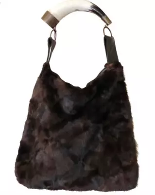 Designer Black Mink Fur Handbag With Horn Handle By TresChic~Gorgeous ! • $372