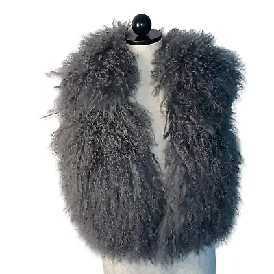 Michael Kors Womens Vest Size Small Gray Pure Real Mongolian Curly Lamb Fur New • $222.19