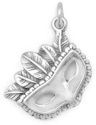 14x16mm Mardi Gras Mask With Feathers Charm .925 Sterling Silver • $28.95