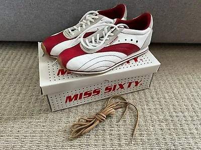 New Boxed Miss Sixty Ladies White Red Leather Trainer Shoes Size 5.5 / 39 Abubo • £64.99