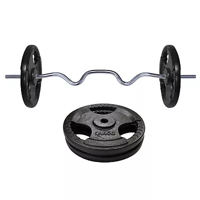 45kg - 120cm Super Curl Barbell Bar Weight Set + Ez Grip Cast Iron Weight Plate • $173.26