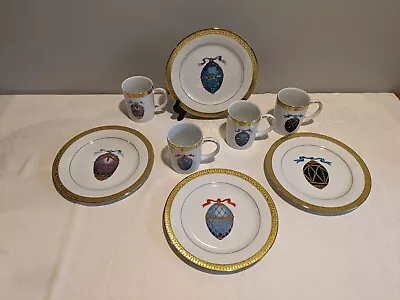Gold Buffet Royal Gallery Faberge Egg Set- 4 Plates/4 Mugs. Excellent Condition • $45
