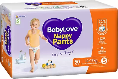 Babylove Nappy Pants Size 5 (12-17Kg) | 100 Pieces (2 X 50 Pack) • $72.53