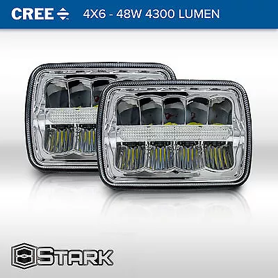 48W 4300LM CREE LED Hi / Lo DRL HeadLight Headlamp Housing Chrome - 4x6 PAIR (A) • $44.79