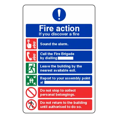 £3.23 • Buy Fire Action Notice Sign - If You Discover Fire - 200x300mm - 1mm Rigid Plastic