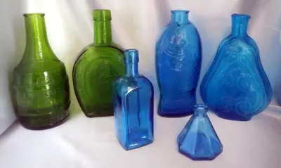 Lot (6) WHEATON Blue/Green Glass Bottles:  Dr. Fisch's Horse Shoe Root Bitters • $29.90