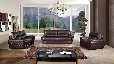 3PC Dark Brown Modern Contemporary Top Grain Leather Sofa Loveseat Chair Set • $4095