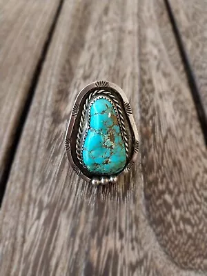 Old Vintage Huge Navajo Sterling Silver Turquoise Ring Size 10 18.5 Grams • $125