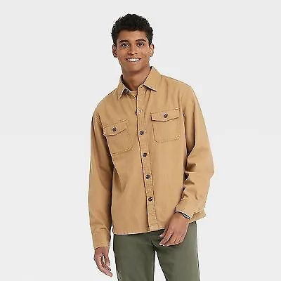 Men's Long Sleeve Collared Button-Down Shirt - Goodfellow & Co Brown L • $11.99