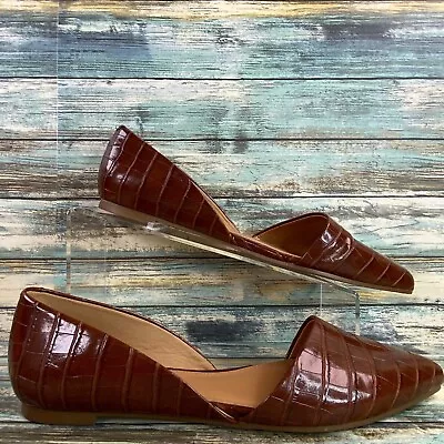 J. Crew Flats Womens 9.5 Brown Crocodile Print Pointed Toe D’Orsay Shoes Slip On • $26.81