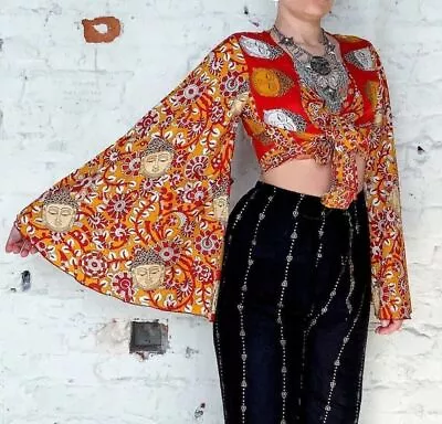 Wholesale 10 Pc Indian Vintage Silk Sari Bell Sleeve Crop Top Retro 60s Clothing • $167.12