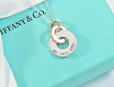 £313.53 • Buy Tiffany & Co Silver Rubedo Gold Metal 1837 Interlocking Circles Pendant Necklace