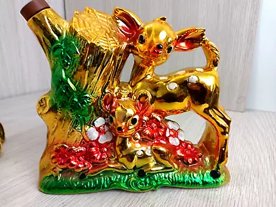 Vintage Saki Decanter Set Made In Japan Gold Painted Ceramic Deer Stands 8  Tall • $96.50