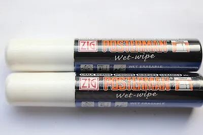 Pack Of 2 White Zig Posterman Wet-wipe Erasable Art Sign Pens Wide 15mm Nib • £6.39