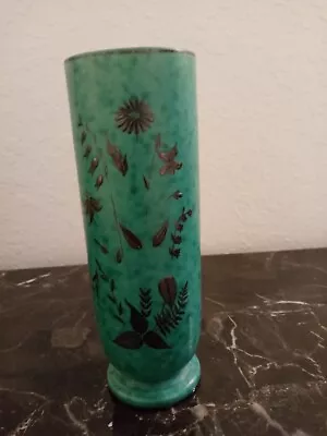 Vintage Gustavsberg Argenta Blue Green Vase With Silver Overlay • $79.99