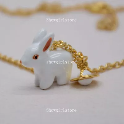 19  Cute Enamel White Bunny Pendant Rabbit Necklace Vivienne Westwood Jewelry • $39.99