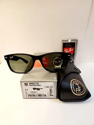 Ray-Ban RB2132 New Wayfarer Sunglasses Black Rubber 622 /Green G15 Lens 55 Mm • $104.40