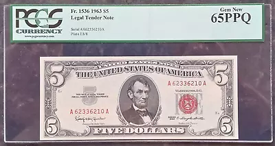 1963 $5 Legal Tender Note  Fr. 1536   Gem New  PCGS 65PPQ • $69