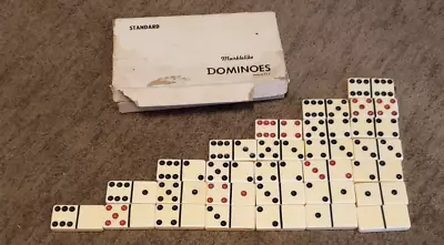 Vintage Marblelike Standard Size Dominoes White Special Red Count Pips Double 6 • $19.99