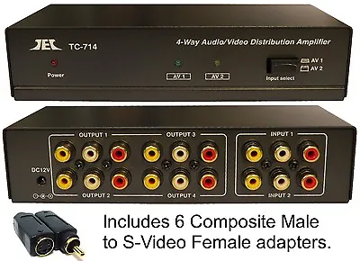 2x4 Composite RCA S-Video Audio Distribution Amplifier Amp Splitter Switcher  • $39.99